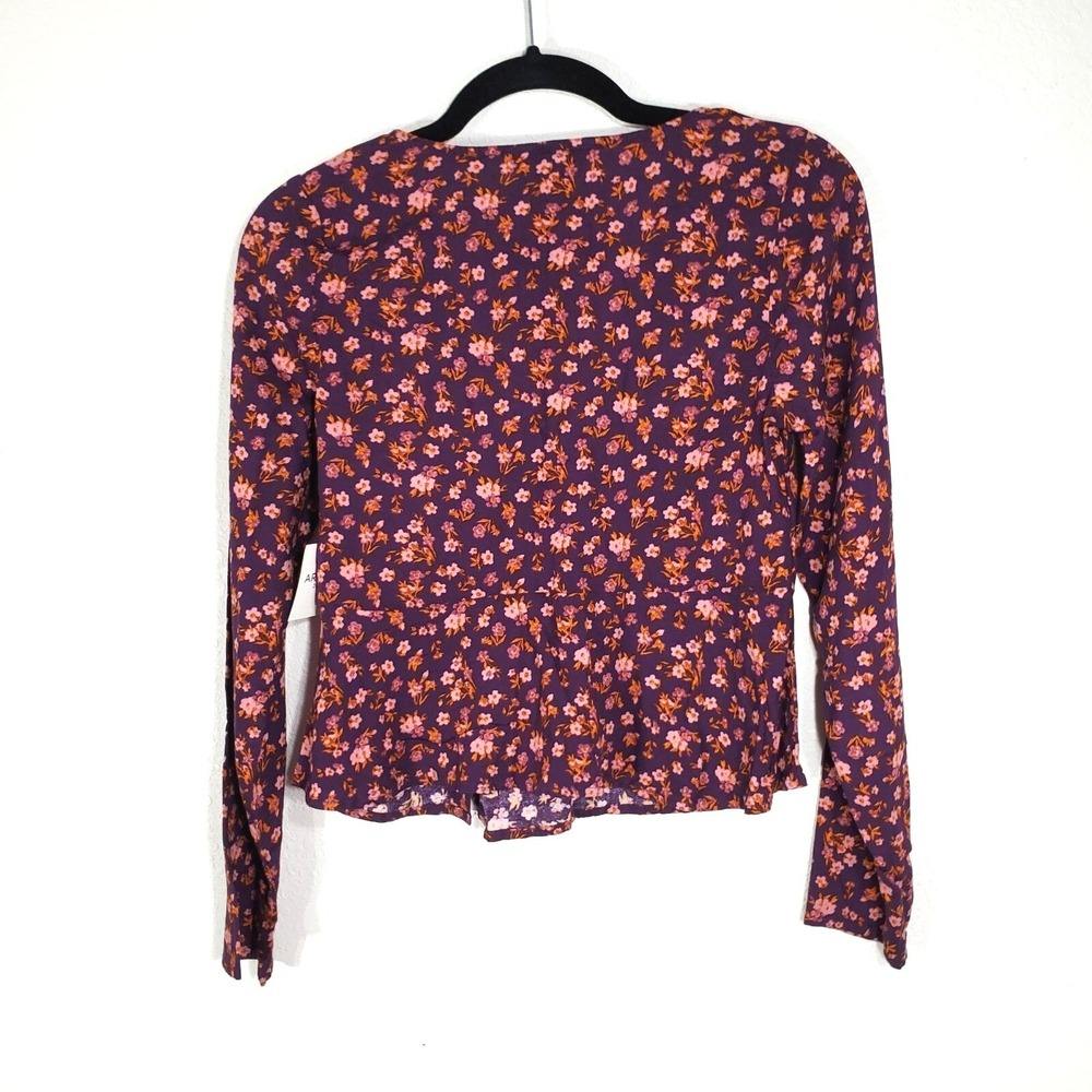 Arizona Jean Co. Womens XS Extra Small Top Floral Button-Down Long Sleeve Rayon - Picture 6 of 10